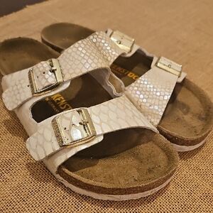 Birkenstock Kids White Sandals with Gold Buckles